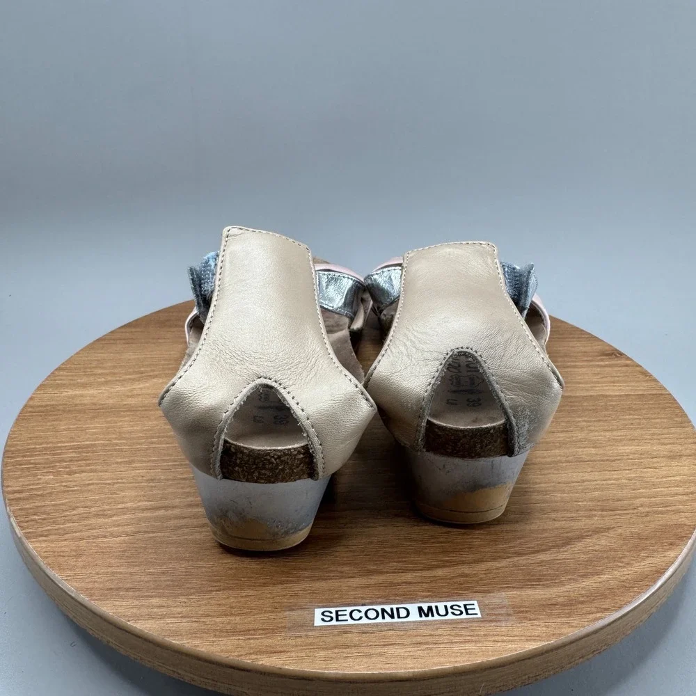 Naot Wedge Sandals 39 8 8.5 Pink Silver Leather Metallic Comfort Boho Chic Cork